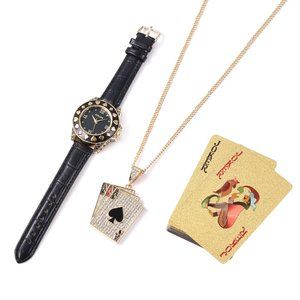 Watch with  Pendant Necklace and Playing cards